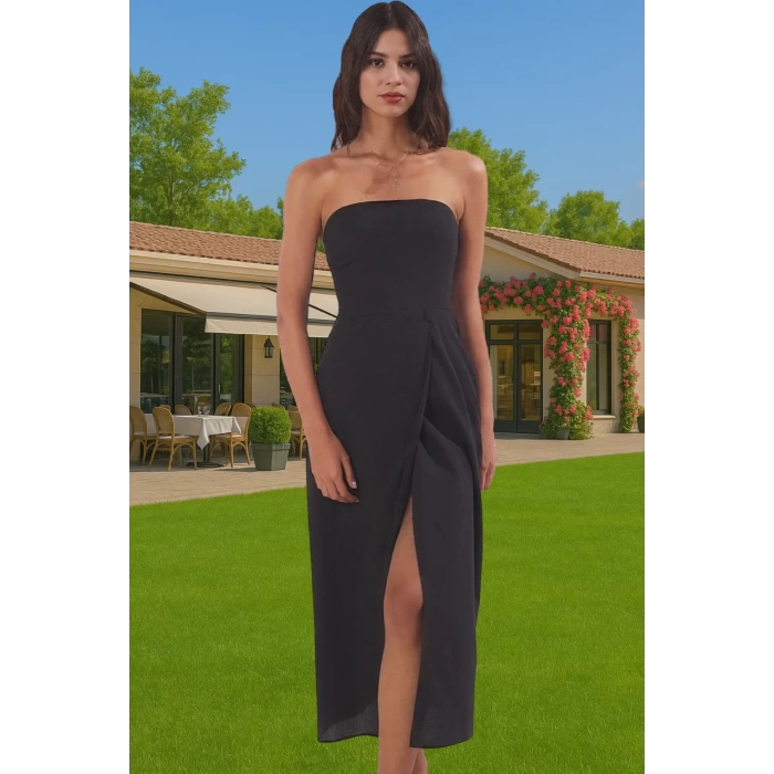 Straplez Maxi Plaj Elbisesi Çini Desenli Pamuklu Yazlık Modern Stil Yüksek Kalite Premium Kalite
