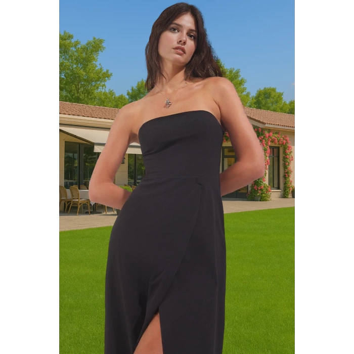 Straplez Maxi Plaj Elbisesi Çini Desenli Pamuklu Yazlık Modern Stil Yüksek Kalite Premium Kalite