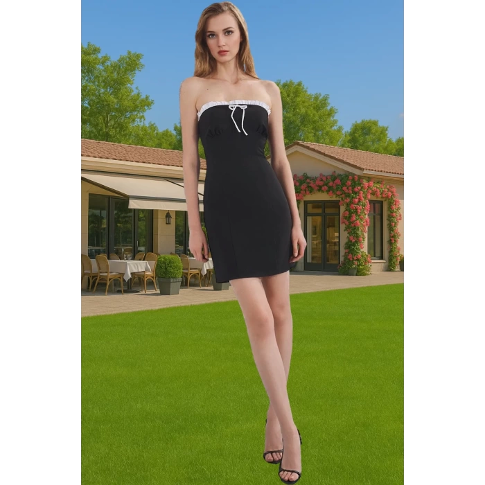Straplez Mini Bodycon Elbise Finike Dokuma Yazlık Balo Abiyesi Mükemmel Uyum Zarifane Tasarım