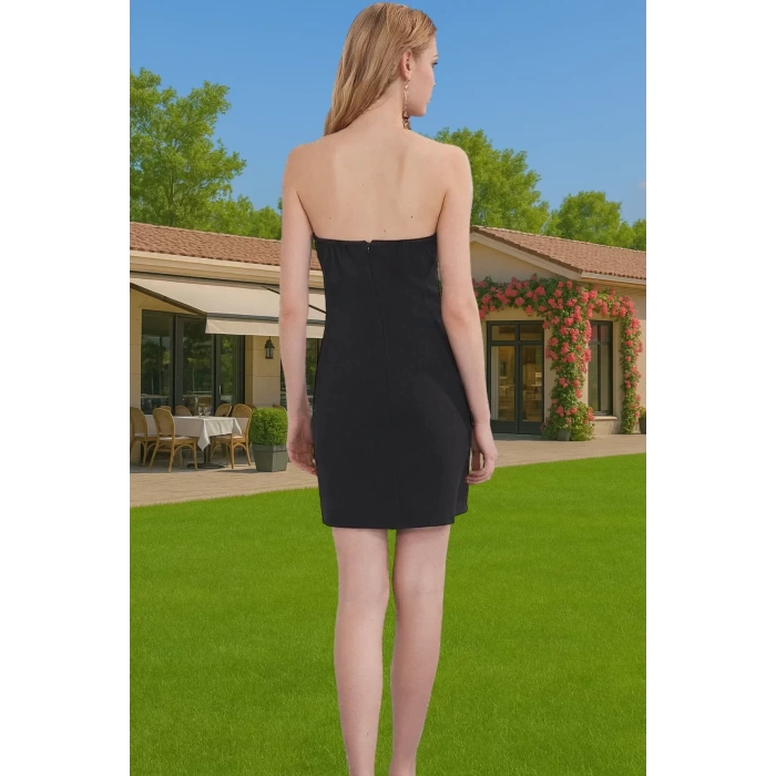 Straplez Mini Bodycon Elbise Finike Dokuma Yazlık Balo Abiyesi Mükemmel Uyum Zarifane Tasarım