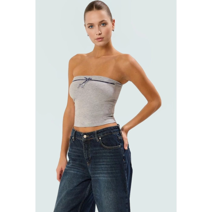 Straplez Örme Bluz Fitted Kalıp Pamuklu Kumaş Rahat Günlük Stil Şık Görünüm Uzun Ömürlü