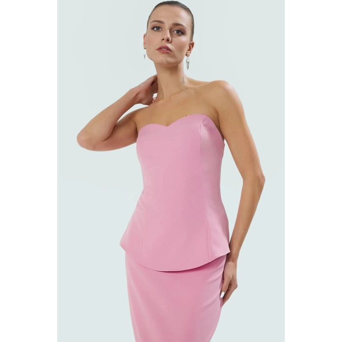 Straplez Yazlık Elbise Polyester Elastan Dokuma Kumaş Fitted Kalıp Trend Tasarım