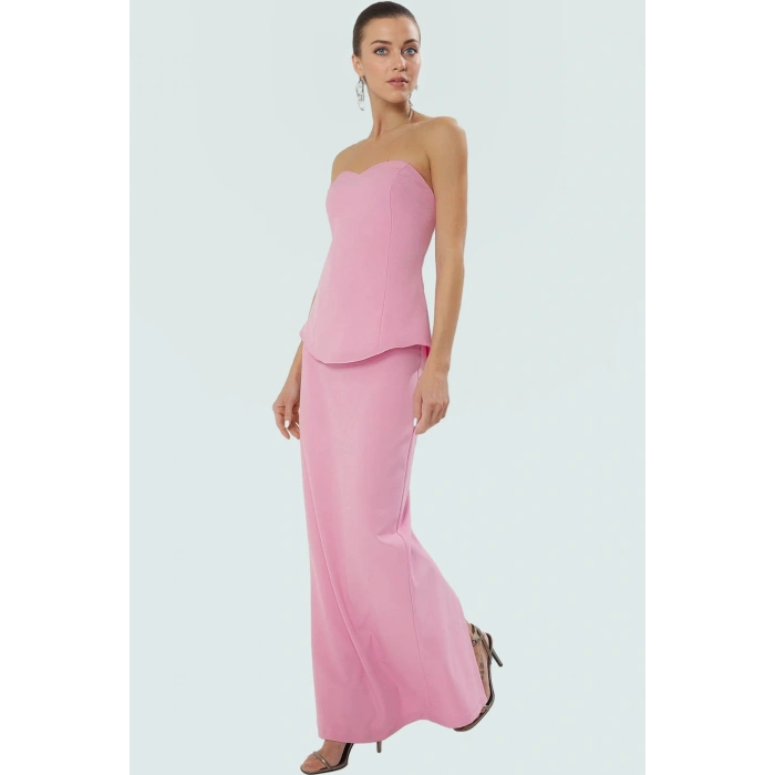 Straplez Yazlık Elbise Polyester Elastan Dokuma Kumaş Fitted Kalıp Trend Tasarım