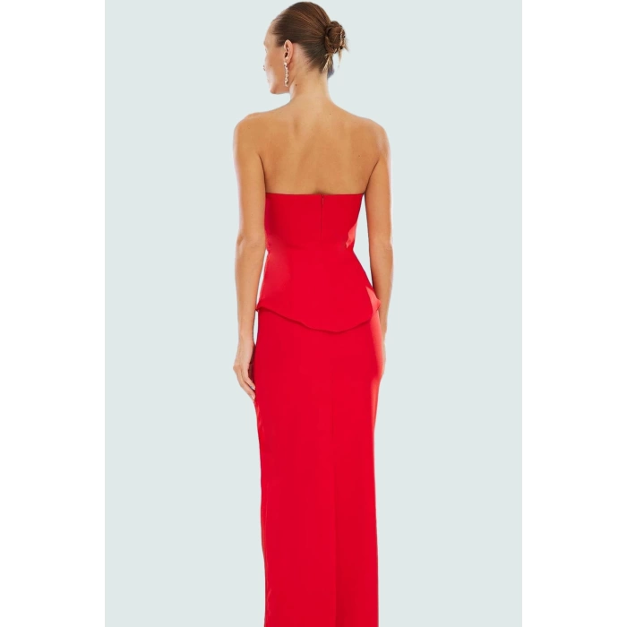 Straplez Yazlık Elbise Polyester Elastan Dokuma Kumaş Fitted Kalıp Trend Tasarım