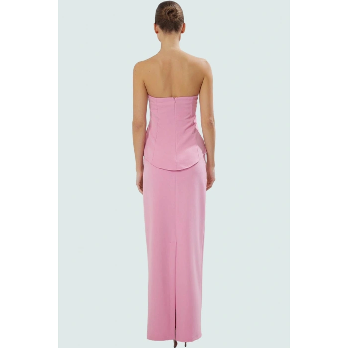 Straplez Yazlık Elbise Polyester Elastan Dokuma Kumaş Fitted Kalıp Trend Tasarım
