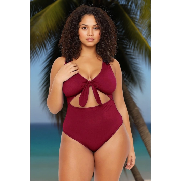 Tam Koruma Sağlayan Konforlu Plus Size Mayo Bağlamalı Tasarım Büyük Beden Battal Boy