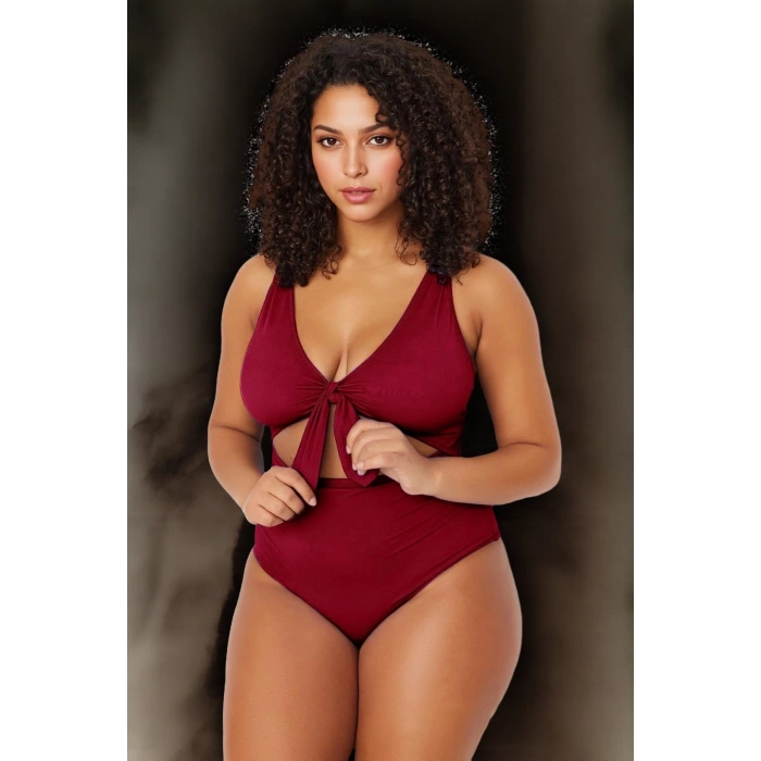 Tam Koruma Sağlayan Konforlu Plus Size Mayo Bağlamalı Tasarım Büyük Beden Battal Boy