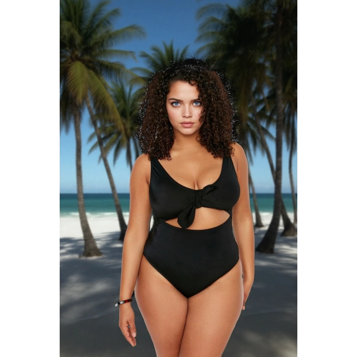 Tam Koruma Sağlayan Konforlu Plus Size Mayo Bağlamalı Tasarım Büyük Beden Battal Boy