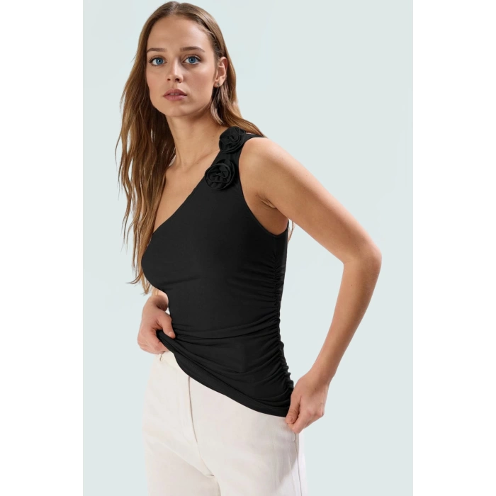 Tek Kol Kolsuz Fitted Örme Bluz Şık Tasarım Yaz İçin Premium Kalite Zarifane