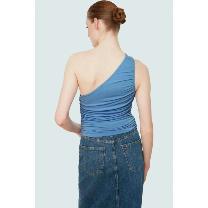 Tek Omuz Kolsuz Örme Bluz Fitted Vücut Mükemmel Uyum Zarifane Tasarım Şık Görünüm