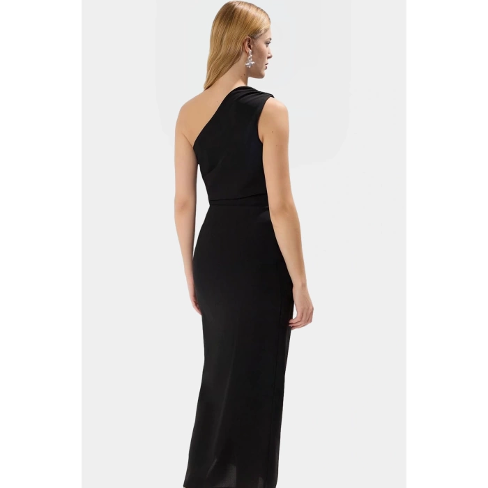 Tek Omuz Midi Boy Bodycon Soft Krep Polyester Elbise Dayanıklı Malzeme Rahat Kullanım