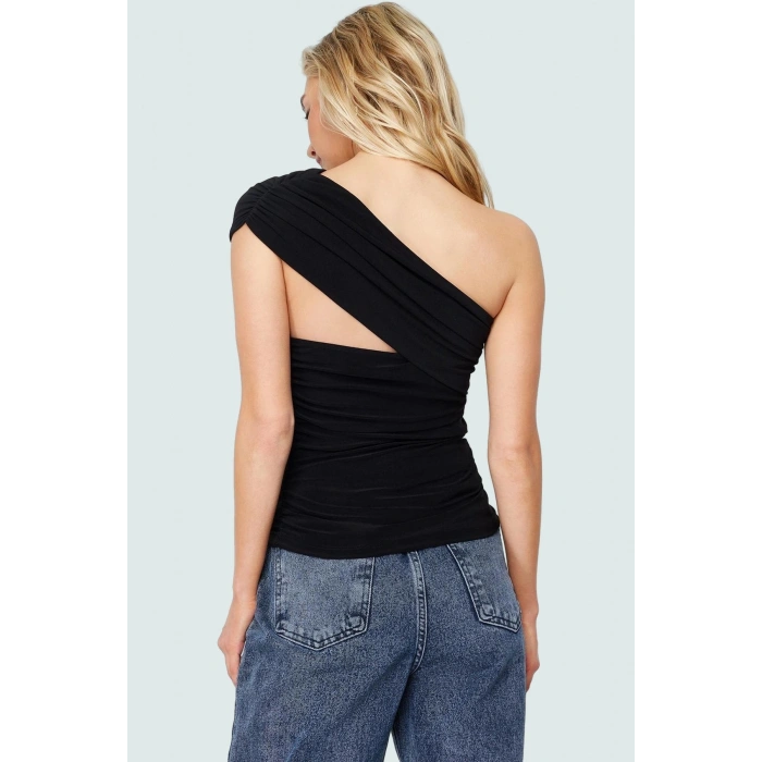 Tek Omuzli Örme Bluz Yazlık Rahat Kalıp Polyester Elastan Modern Stil Seçkin Malzeme