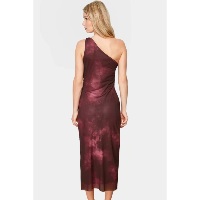 Tek Omuzlu Bodycon Midi Elbise Örme Tül Şık Tasarım Seçkin Malzeme Profesyonel Görünüm
