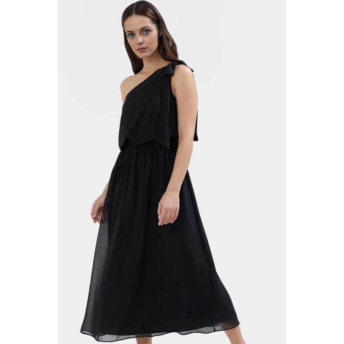 Tek Omuzlu Şifon Maxi Elbise  Polyester Skater Şık Görünüm Kaliteli İşçilik
