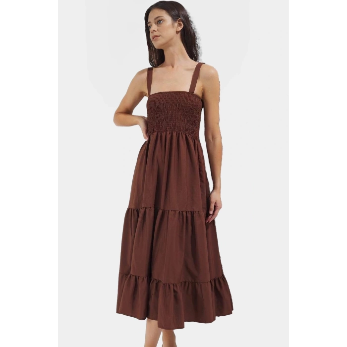 Terrycotton Maxi Elbise Gipeli Kare Yaka Skater Yazlık Trend Tasarım Zarifane