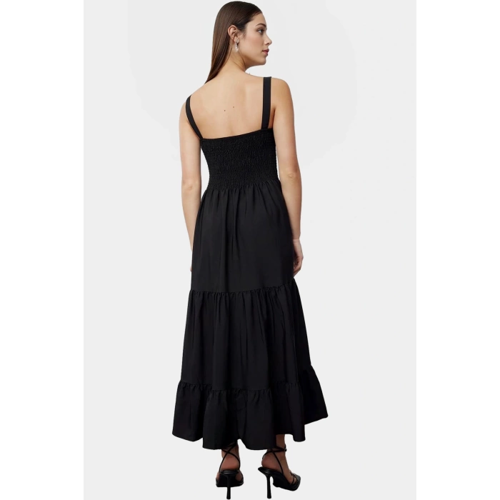Terrycotton Maxi Elbise Gipeli Kare Yaka Skater Yazlık Trend Tasarım Zarifane