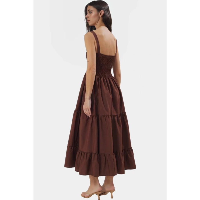 Terrycotton Maxi Elbise Gipeli Kare Yaka Skater Yazlık Trend Tasarım Zarifane