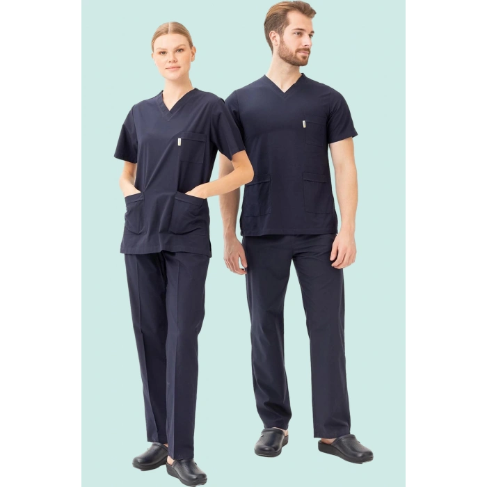 Terycotton V Yaka Bordosu Sağlık Üniforması Santolina Üniforma Doktor Hemşire Çalışanları İçin