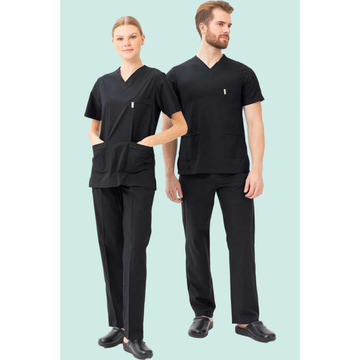 Terycotton V Yaka Bordosu Sağlık Üniforması Santolina Üniforma Doktor Hemşire Çalışanları İçin