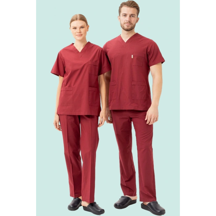 Terycotton V Yaka Bordosu Sağlık Üniforması Santolina Üniforma Doktor Hemşire Çalışanları İçin
