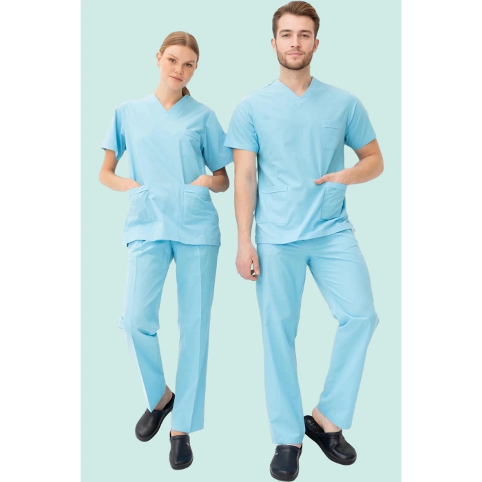 Terycotton V Yaka Bordosu Sağlık Üniforması Santolina Üniforma Doktor Hemşire Çalışanları İçin