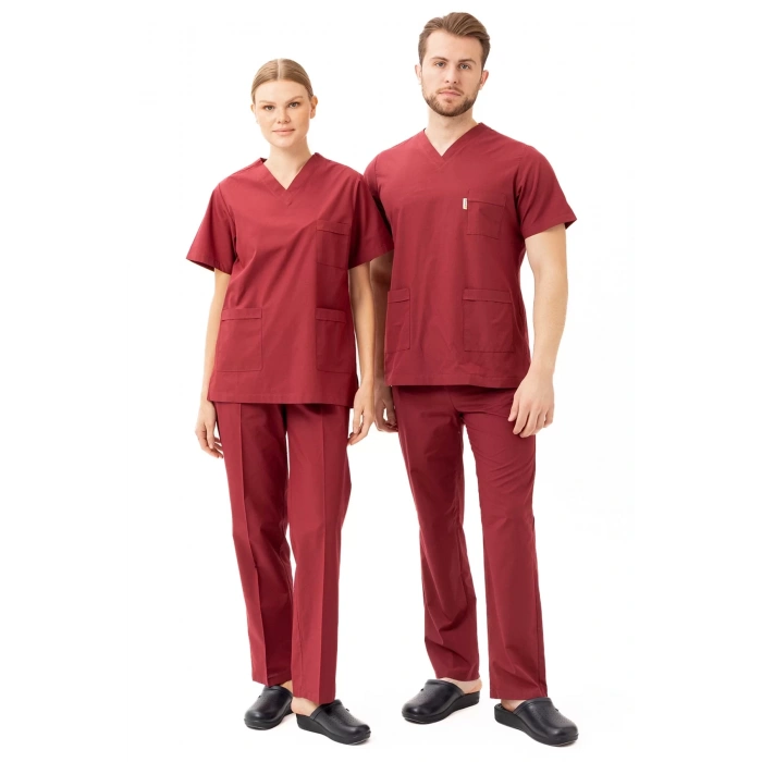 Terycotton V Yaka Bordosu Sağlık Üniforması Santolina Üniforma Doktor Hemşire Çalışanları İçin