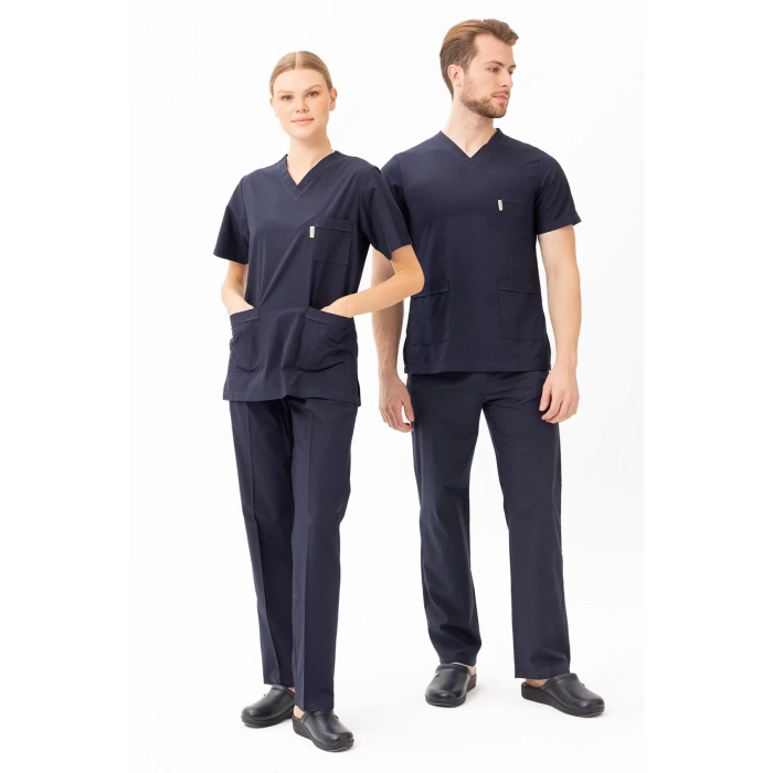 Terycotton V Yaka Bordosu Sağlık Üniforması Santolina Üniforma Doktor Hemşire Çalışanları İçin