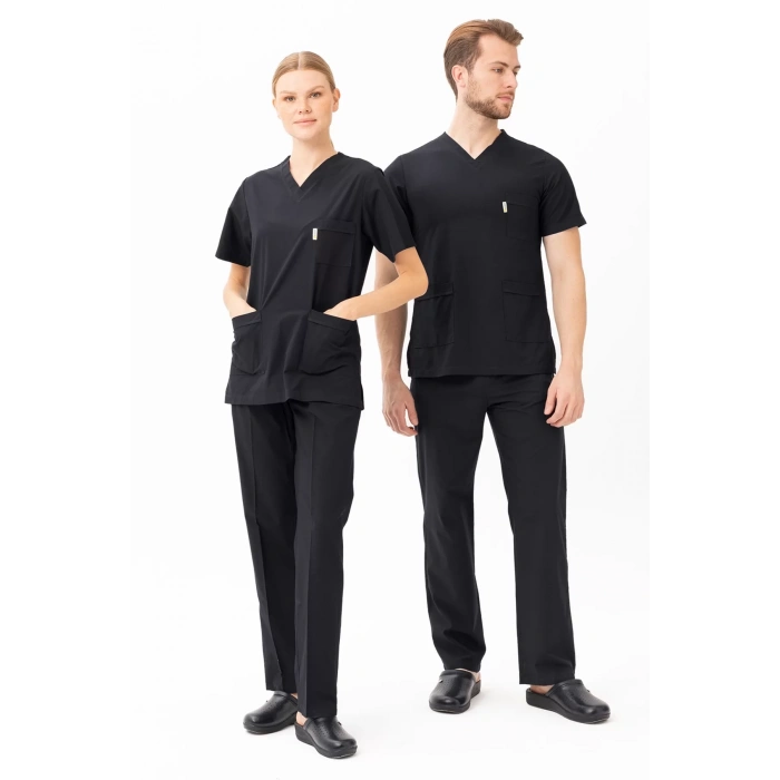 Terycotton V Yaka Bordosu Sağlık Üniforması Santolina Üniforma Doktor Hemşire Çalışanları İçin