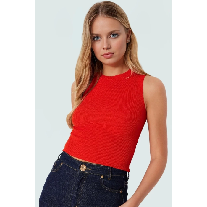 Triko Bluz Bisiklet Yaka Kolsuz Rahat Günlük Yazlık Modern Stil Seçkin Malzeme