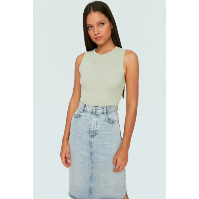Triko Bluz Bisiklet Yaka Kolsuz Rahat Günlük Yazlık Modern Stil Seçkin Malzeme