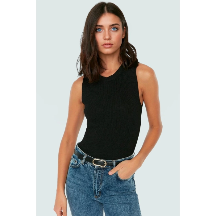 Triko Bluz Bisiklet Yaka Kolsuz Rahat Günlük Yazlık Modern Stil Seçkin Malzeme