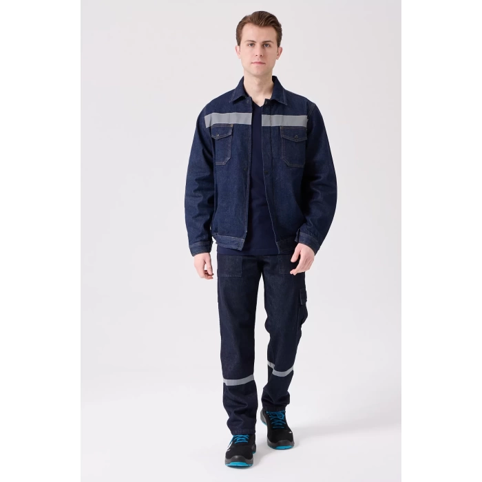 Tulipa Kot Mont Erkek İş Güvenliği Reflektörlü Dayanıklı Denim Ceket