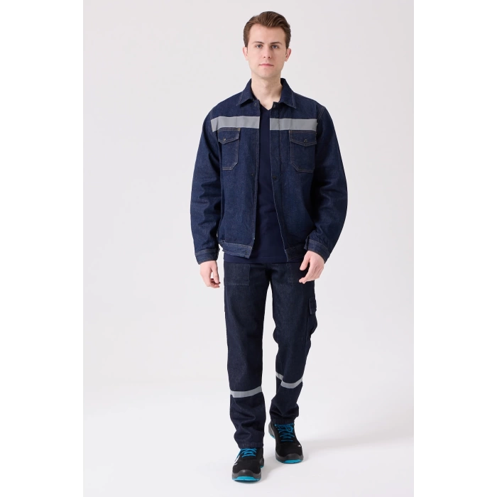 Tulipa Kot Mont Erkek İş Güvenliği Reflektörlü Dayanıklı Denim Ceket