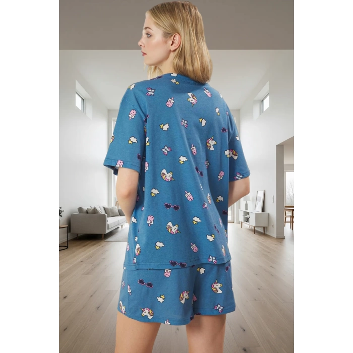 Unicorn Desenli %100 Pamuk Pijama Takımı Yaz İçin Rahat ve Şık Kullanım Yüksek Kalite