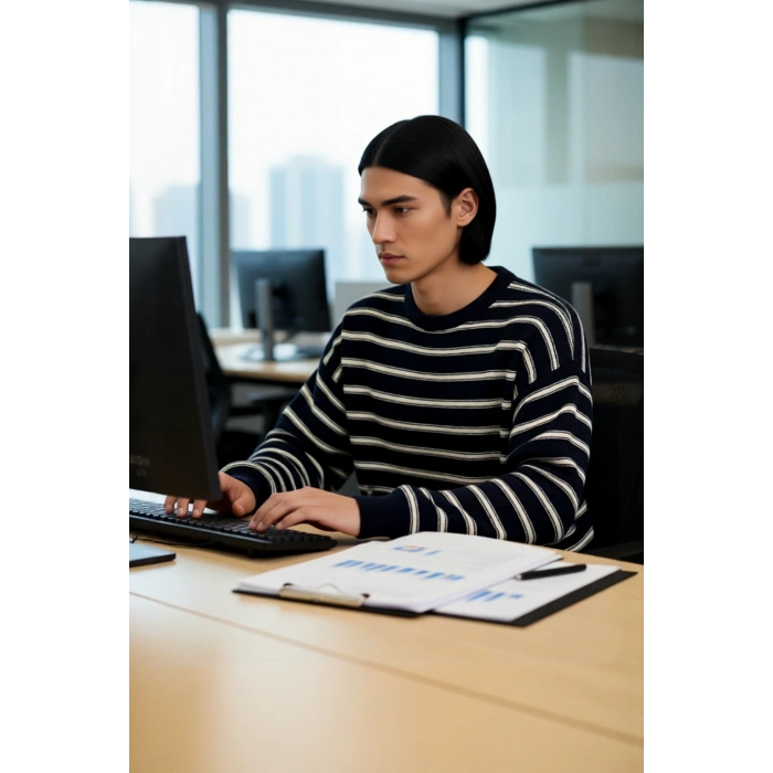 Unisex Basic Bisiklet Yaka Çizgili Triko Kazak Modern Ve Rahat Kış Kombinleri İçin İdeal Bir Parça