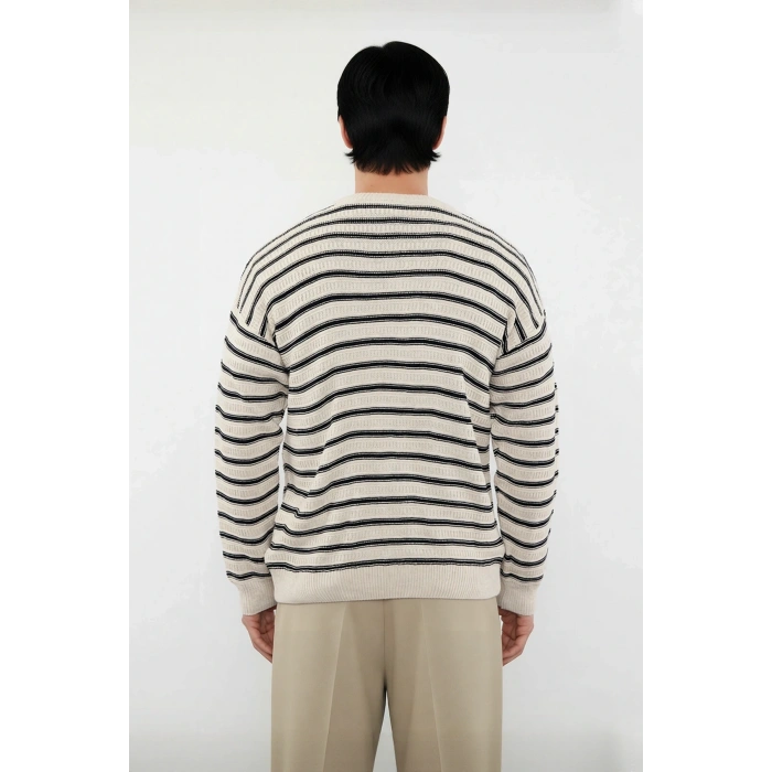 Unisex Basic Bisiklet Yaka Çizgili Triko Kazak Modern Ve Rahat Kış Kombinleri İçin İdeal Bir Parça