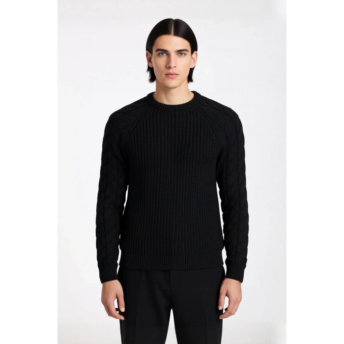 Unisex Basic Regular Kalıp Bisiklet Yaka Saç Örgü Desenli Kalın Triko Kazak Kışlık Şıklık Kaliteli