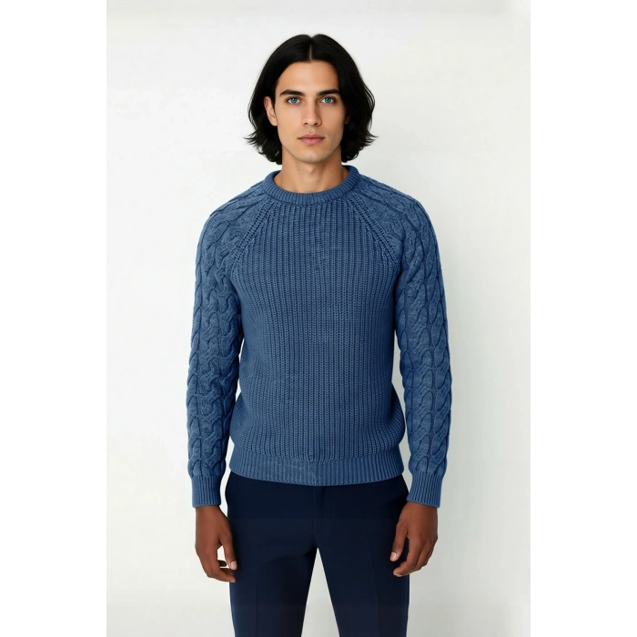 Unisex Basic Regular Kalıp Bisiklet Yaka Saç Örgü Desenli Kalın Triko Kazak Kışlık Şıklık Kaliteli