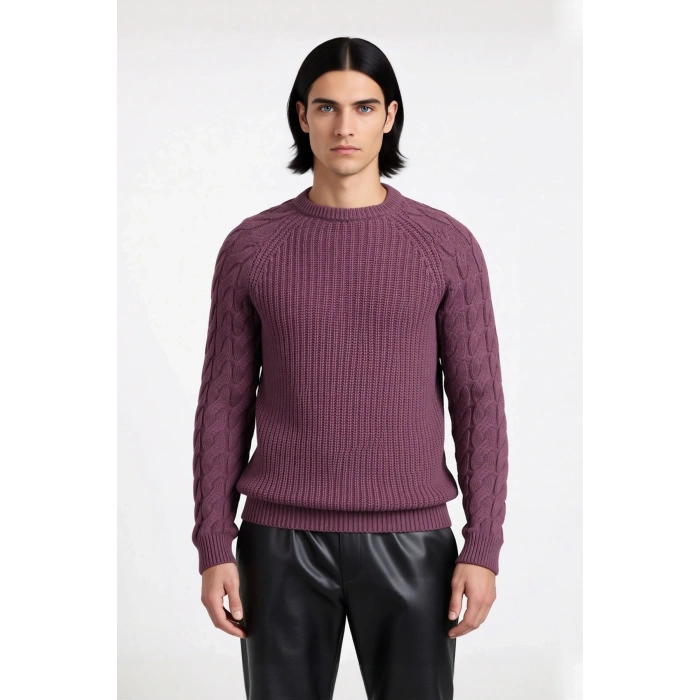 Unisex Basic Regular Kalıp Bisiklet Yaka Saç Örgü Desenli Kalın Triko Kazak Kışlık Şıklık Kaliteli