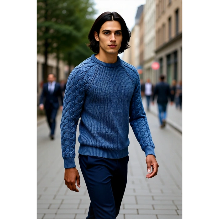 Unisex Basic Regular Kalıp Bisiklet Yaka Saç Örgü Desenli Kalın Triko Kazak Kışlık Şıklık Kaliteli