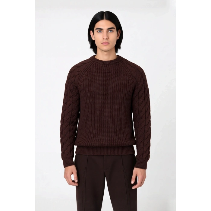 Unisex Basic Regular Kalıp Bisiklet Yaka Saç Örgü Desenli Kalın Triko Kazak Kışlık Şıklık Kaliteli