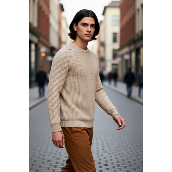 Unisex Basic Regular Kalıp Bisiklet Yaka Saç Örgü Desenli Kalın Triko Kazak Kışlık Şıklık Kaliteli