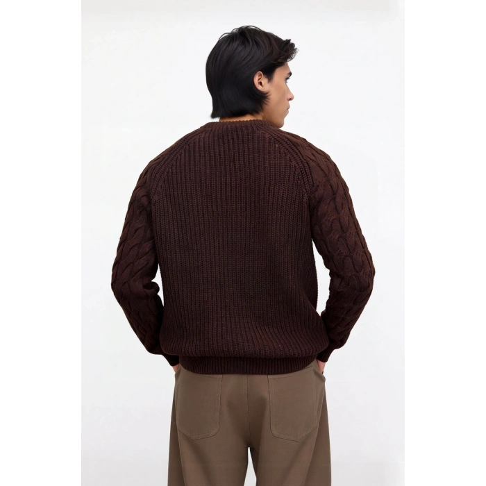 Unisex Basic Regular Kalıp Bisiklet Yaka Saç Örgü Desenli Kalın Triko Kazak Kışlık Şıklık Kaliteli