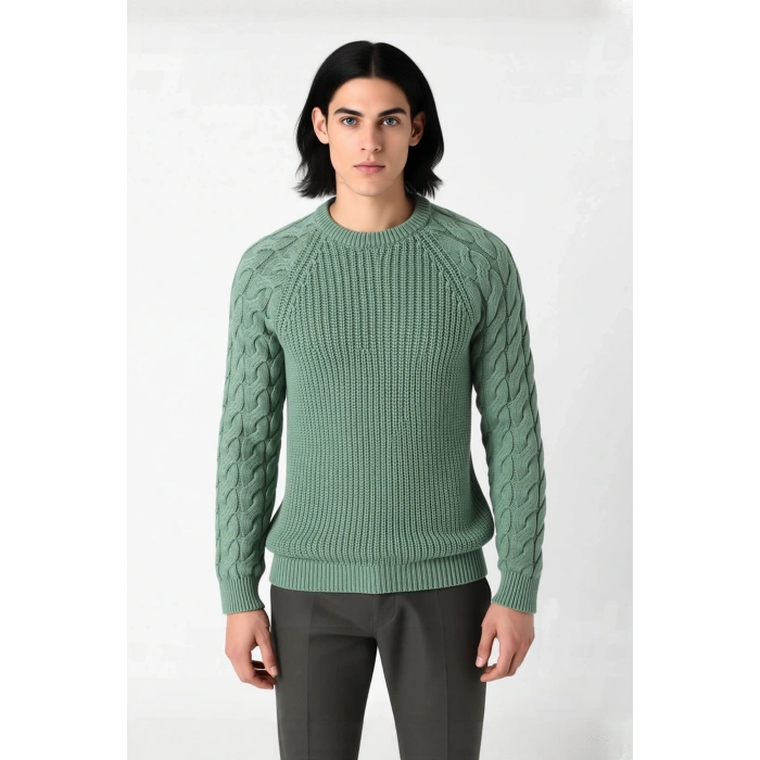 Unisex Basic Regular Kalıp Bisiklet Yaka Saç Örgü Desenli Kalın Triko Kazak Kışlık Şıklık Kaliteli