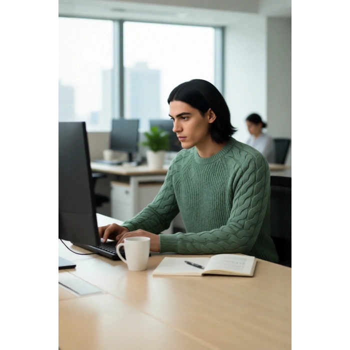 Unisex Basic Regular Kalıp Bisiklet Yaka Saç Örgü Desenli Kalın Triko Kazak Kışlık Şıklık Kaliteli