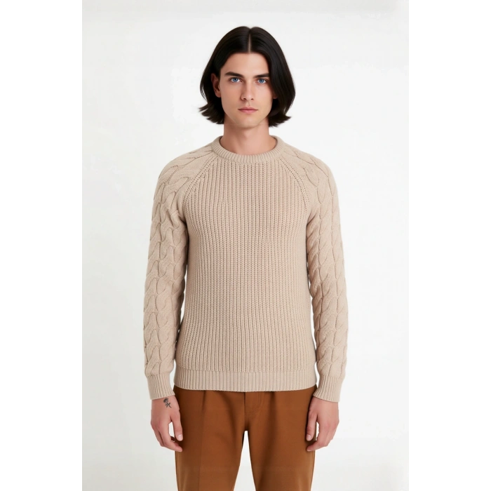 Unisex Basic Regular Kalıp Bisiklet Yaka Saç Örgü Desenli Kalın Triko Kazak Kışlık Şıklık Kaliteli