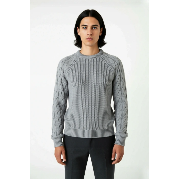 Unisex Basic Regular Kalıp Bisiklet Yaka Saç Örgü Desenli Kalın Triko Kazak Kışlık Şıklık Kaliteli