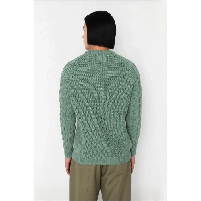 Unisex Casual Regular Fit Bisiklet Yaka Saç Örgü Desenli Kalın Triko Kazak Kış Kombinleri İçin İdeal