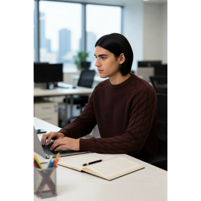 Unisex Casual Regular Fit Bisiklet Yaka Saç Örgü Desenli Kalın Triko Kazak Kış Kombinleri İçin İdeal