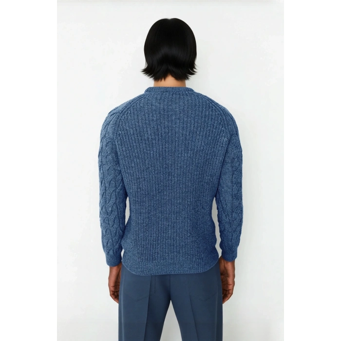 Unisex Casual Regular Fit Bisiklet Yaka Saç Örgü Desenli Kalın Triko Kazak Kış Kombinleri İçin İdeal